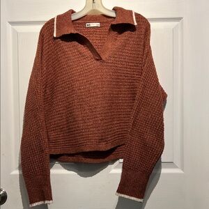 Women's Rust V Neck Sweater- Large